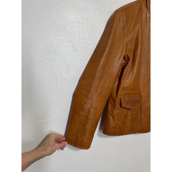 VTG Silvia y Mario Argentina Leather Jacket XL Carmel Mock Collar Full Zip Moto - Picture 2 of 14